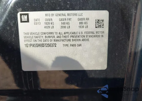 2013 Chevrolet Cruze Ls Auto from USA, damaged, VIN 1G1PA5SH8D7256372